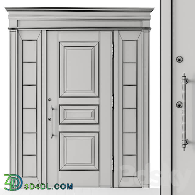 White and Glass Classic Front Door Set 38 3D Models
