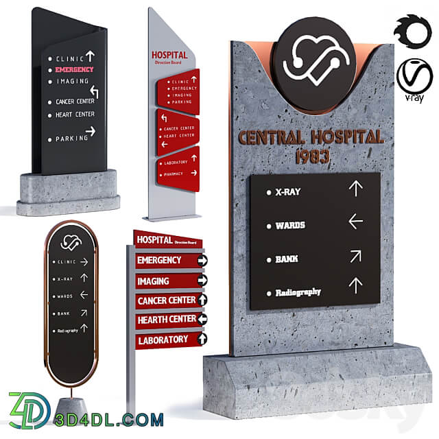 3d model of hospital information board for exterior Urban environment 3D Models