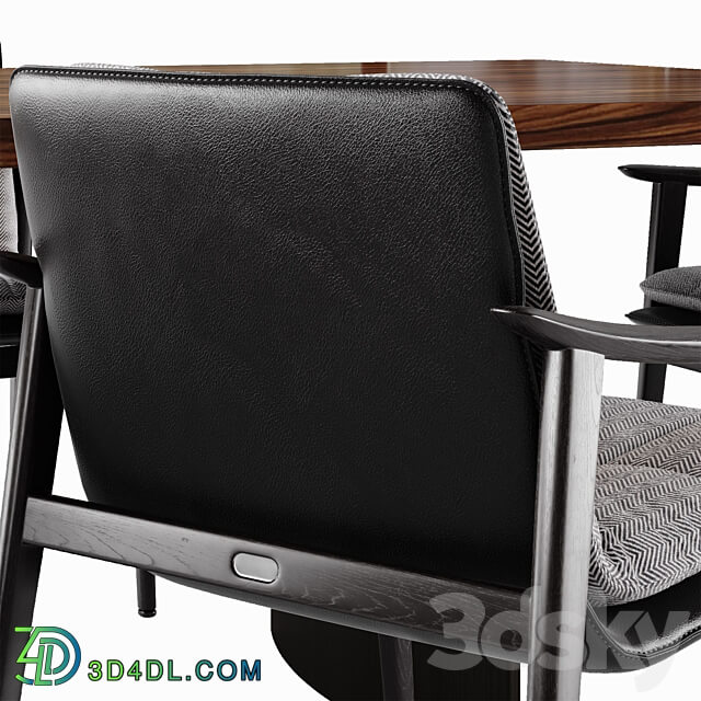 Minotti LINHA table and FYNN SADDLE HIDE Chair Table Chair 3D Models