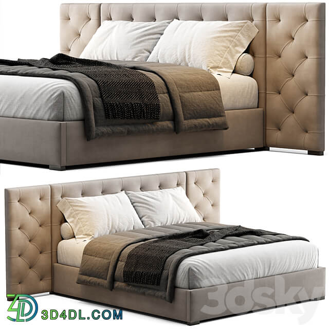 Modena Fabric Diamond Tufted Extended Bed Bed 3D Models