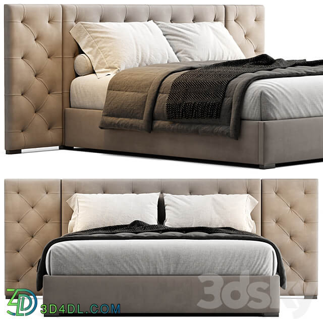 Modena Fabric Diamond Tufted Extended Bed Bed 3D Models