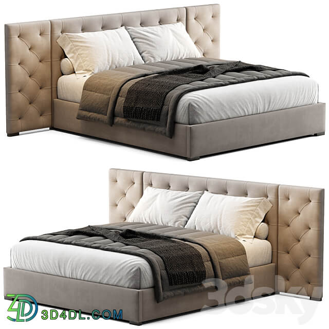 Modena Fabric Diamond Tufted Extended Bed Bed 3D Models