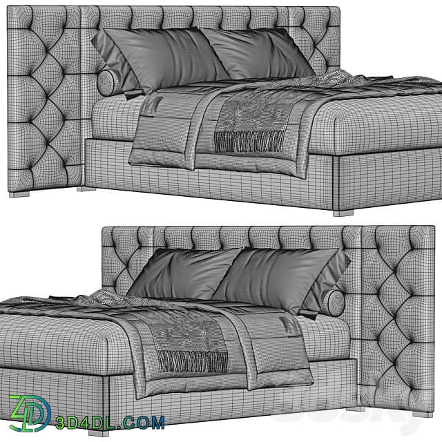 Modena Fabric Diamond Tufted Extended Bed Bed 3D Models