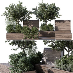 Parklet with bushes and trees recreation area in the park and urban environment 3D Models 