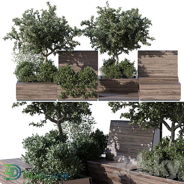 Parklet with bushes and trees recreation area in the park and urban environment 3D Models