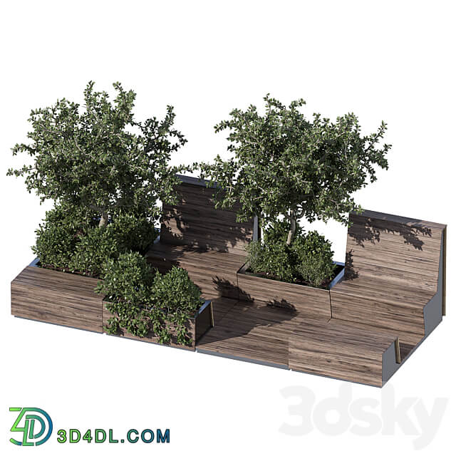 Parklet with bushes and trees recreation area in the park and urban environment 3D Models