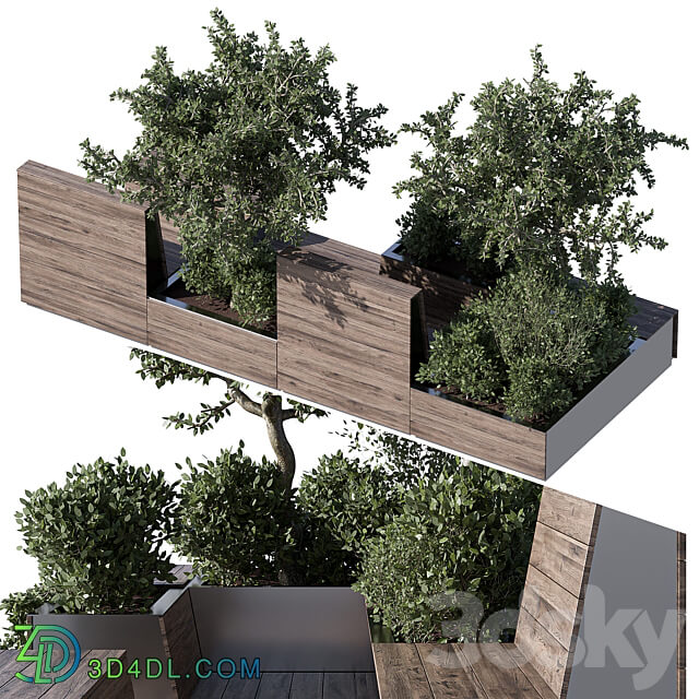 Parklet with bushes and trees recreation area in the park and urban environment 3D Models