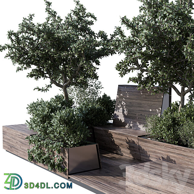Parklet with bushes and trees recreation area in the park and urban environment 3D Models
