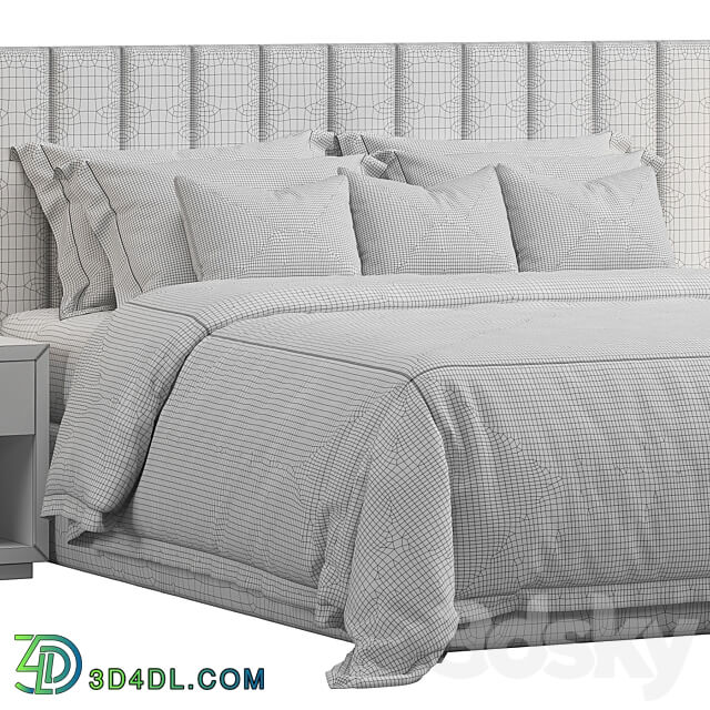 Striped Panel Headboard Bed Bed 3D Models