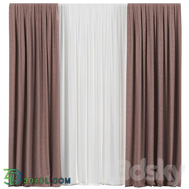 Curtains with tulle 3D Models