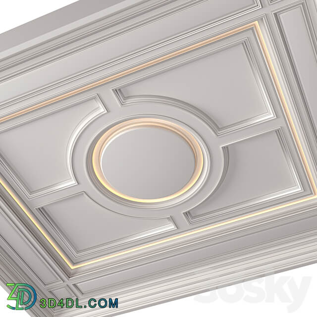 Modern coffered illuminated ceiling set Art Deco style 3D Models