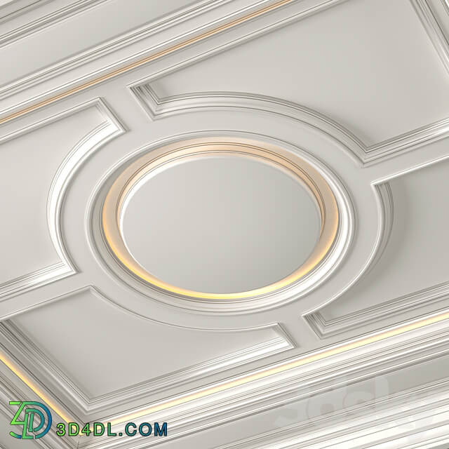 Modern coffered illuminated ceiling set Art Deco style 3D Models