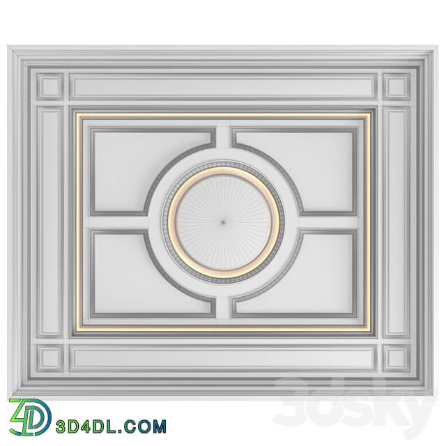 Modern coffered illuminated ceiling set Art Deco style 3D Models