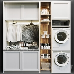 Laundry room in white with household appliances cosmetics and clothes 8 Bathroom accessories 3D Models 