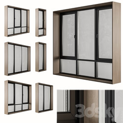 Black Modern Window with Wooden Frame Windows Set 06 3D Models 
