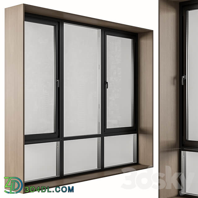 Black Modern Window with Wooden Frame Windows Set 06 3D Models