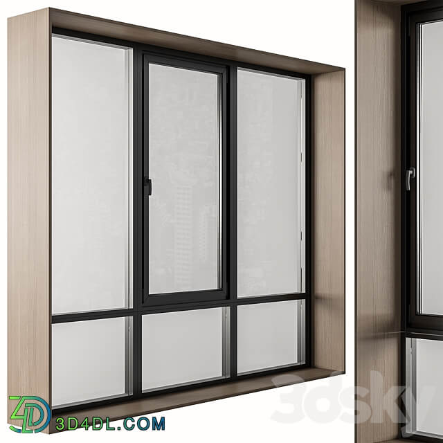 Black Modern Window with Wooden Frame Windows Set 06 3D Models