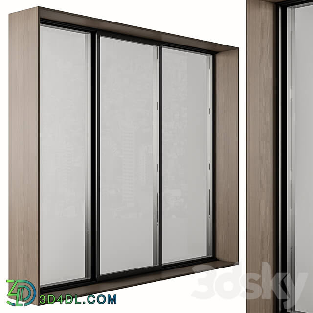 Black Modern Window with Wooden Frame Windows Set 06 3D Models