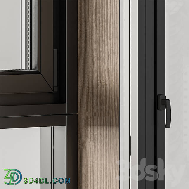 Black Modern Window with Wooden Frame Windows Set 06 3D Models