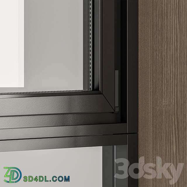 Black Modern Window with Wooden Frame Windows Set 06 3D Models