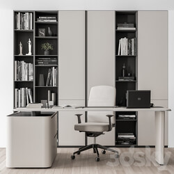 Boss Desk with Library Black and White Table Office Furniture 285 3D Models 