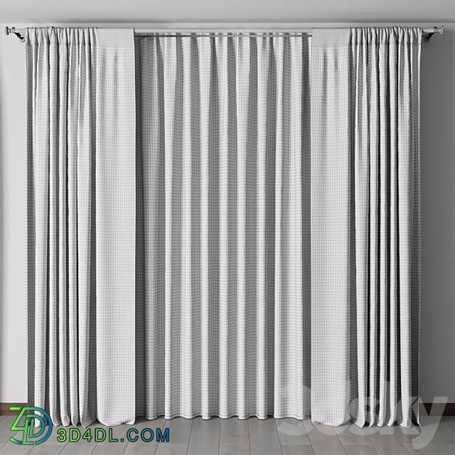 yellow Curtains with metal curtain rod 07 3D Models