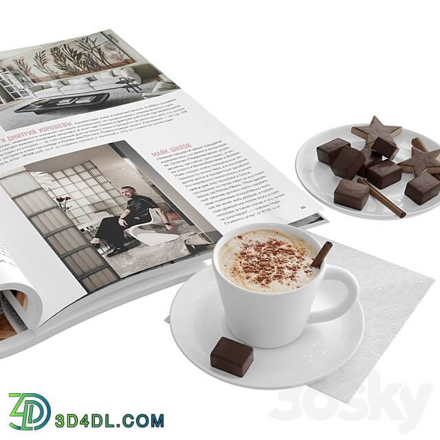 Decorative set with coffee and sweets 3D Models