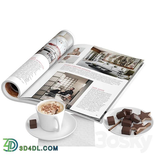 Decorative set with coffee and sweets 3D Models