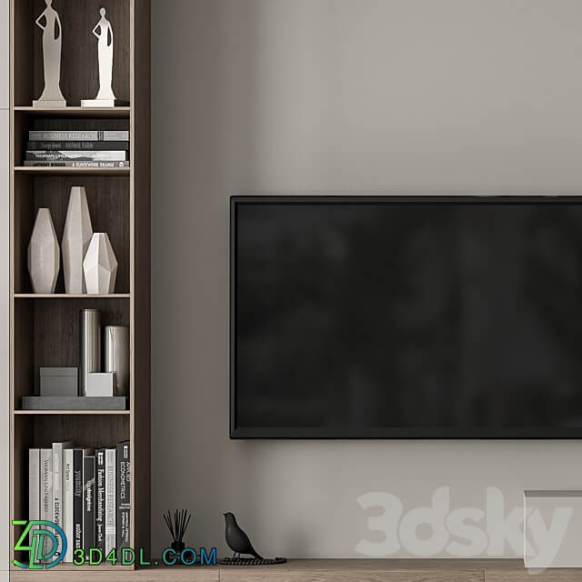 TV Wall Gray and Wood with Hallway Cabinet Set 37 3D Models