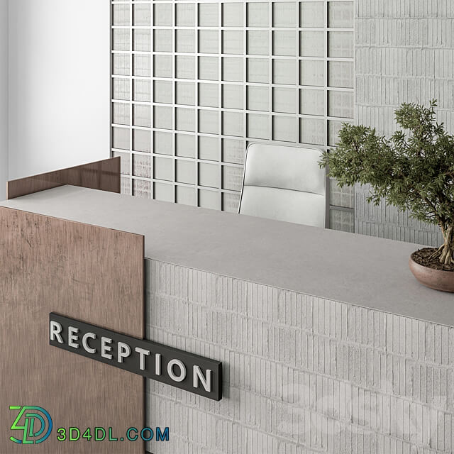 Reception Desk and Wall Decoration Office Set 306 3D Models