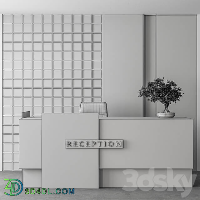 Reception Desk and Wall Decoration Office Set 306 3D Models