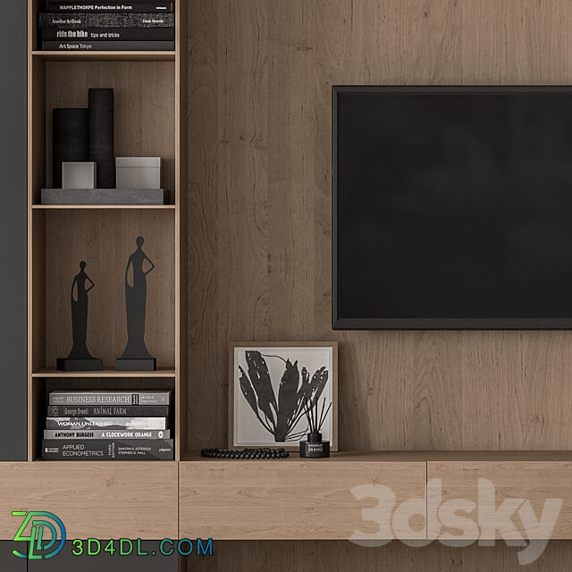 TV Wall Black and Wood Set 35 3D Models