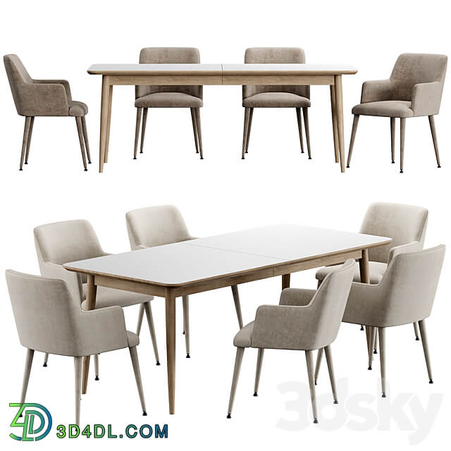 Kemo Konyshev Chair Tate Walnut Extendable Midcentury Dining Table Table Chair 3D Models
