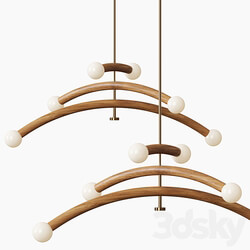 Contemporary Bleached White Oak and Brass LED Chandelier Pendant light 3D Models 