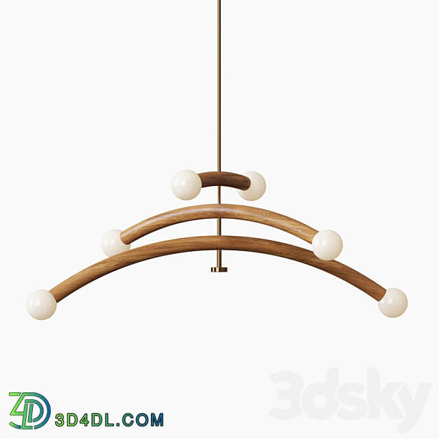 Contemporary Bleached White Oak and Brass LED Chandelier Pendant light 3D Models