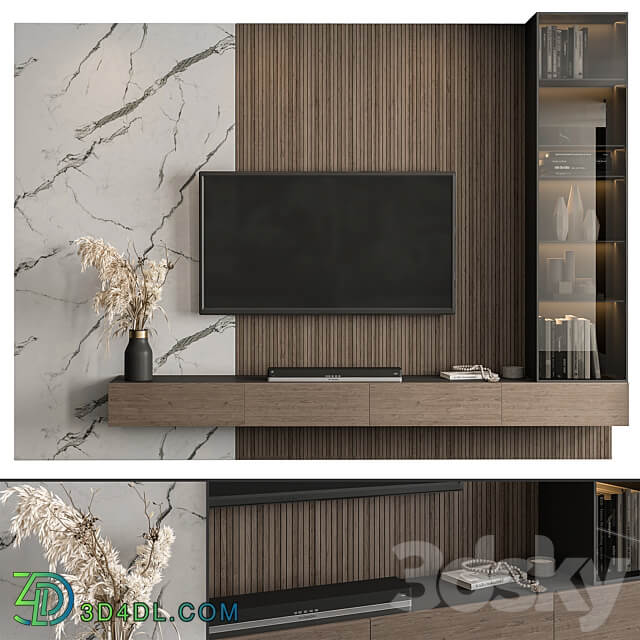 TV Wall Marble Wall and Wood Set 41 3D Models