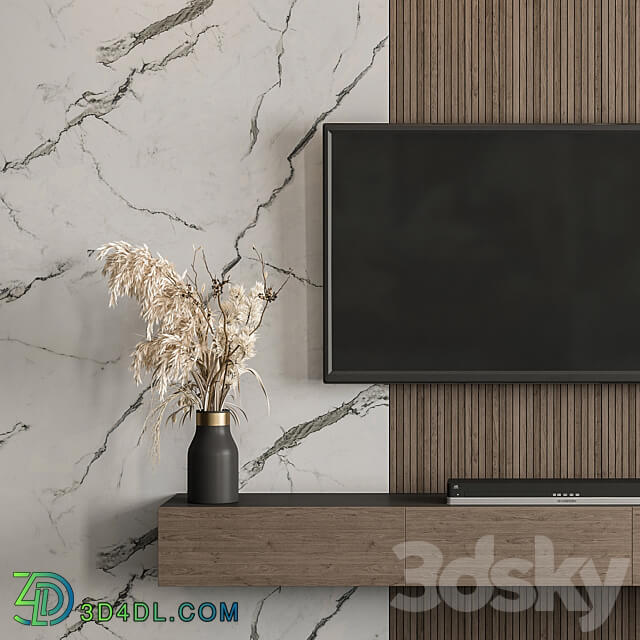 TV Wall Marble Wall and Wood Set 41 3D Models