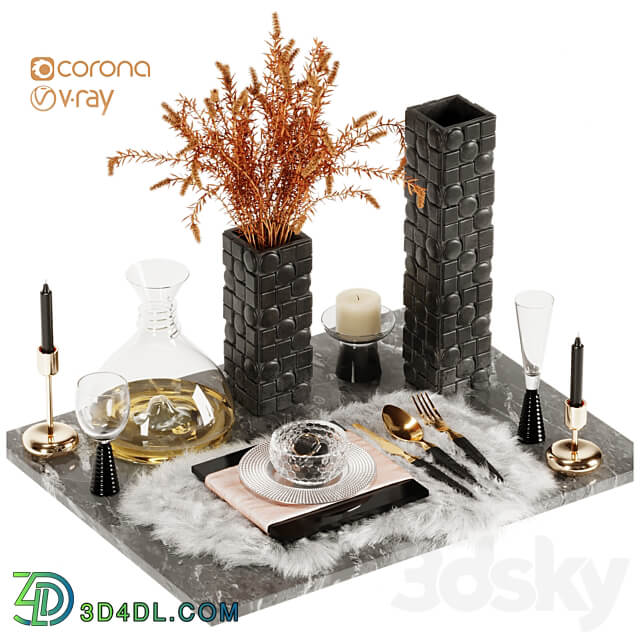 Luxury Fur Place Mat Dinner Table 3D Models