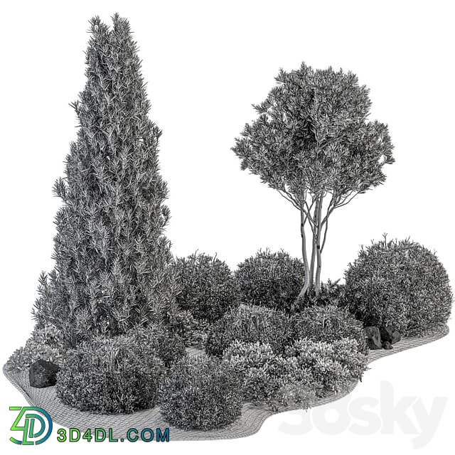 Garden Set Topiary and pine Plants Outdoor Plants Set 410 3D Models