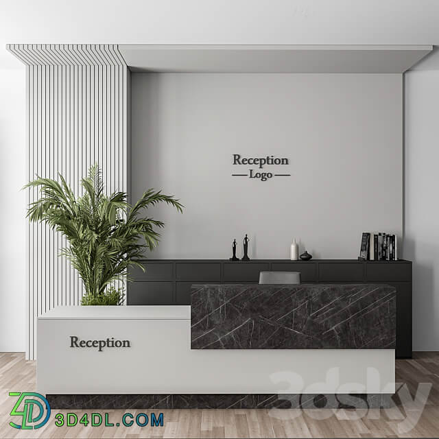 Reception Desk and Wall Decoration Office Set 311 3D Models