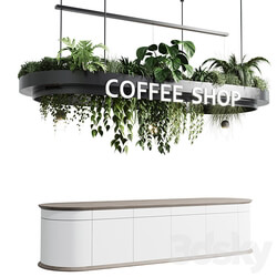 Coffee shop reception Restaurant counter by hanging plant corona 01 3D Models 
