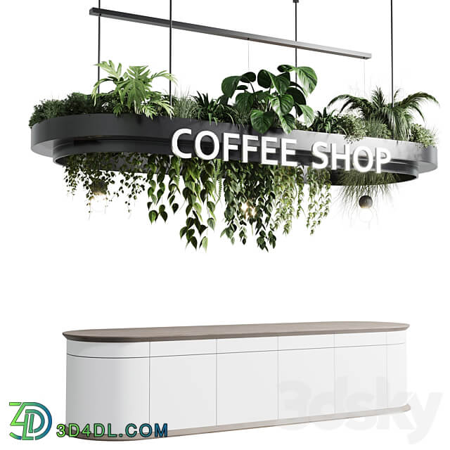 Coffee shop reception Restaurant counter by hanging plant corona 01 3D Models