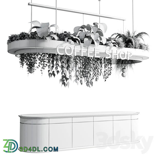Coffee shop reception Restaurant counter by hanging plant corona 01 3D Models