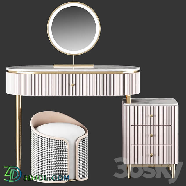 HOMARY Champagne Marble Top Makeup Vanity Set 3D Models