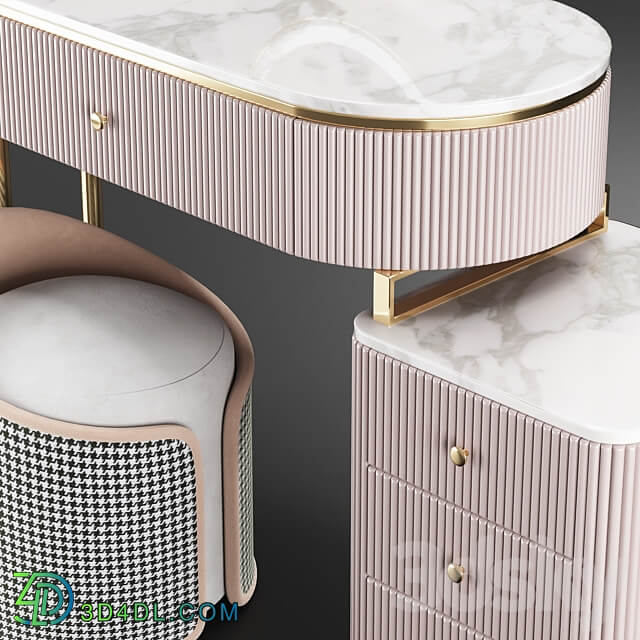 HOMARY Champagne Marble Top Makeup Vanity Set 3D Models