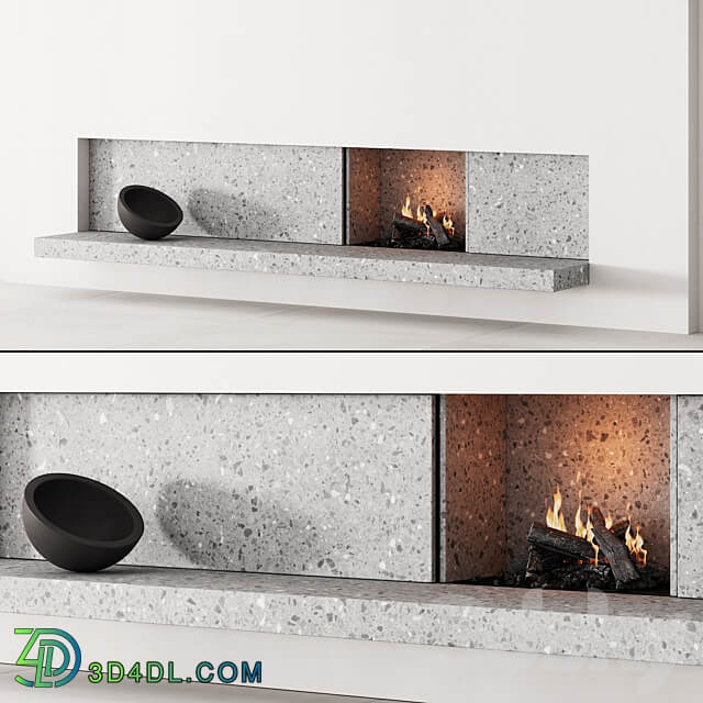 158 fireplace decorative wall kit 04 minimal terrazzo chimney 00 3D Models