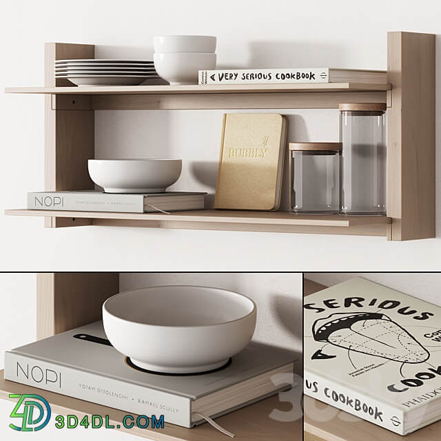 162 kitchen decor set accessories 05 dishes and books 01 3D Models