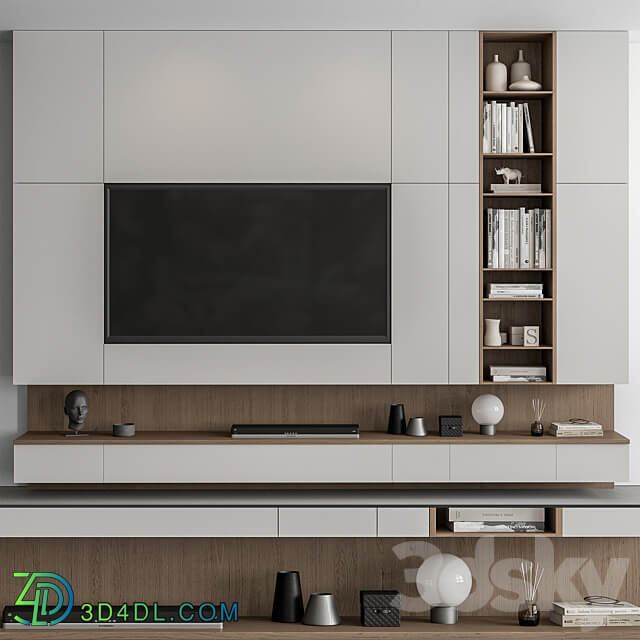 TV Wall White and Wood Set 50 3D Models
