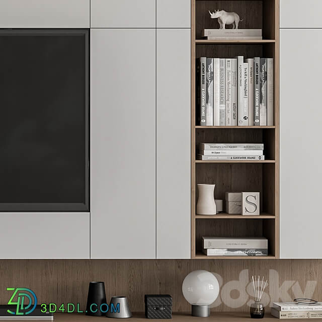 TV Wall White and Wood Set 50 3D Models