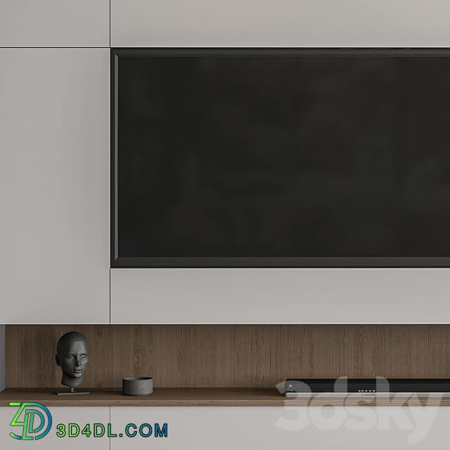 TV Wall White and Wood Set 50 3D Models